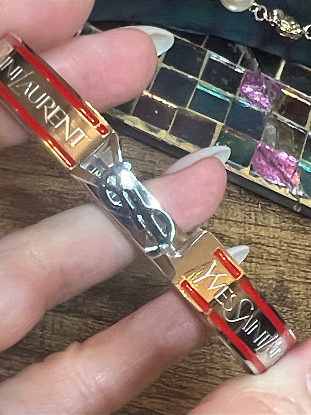 Laurent Red and Gold Logo Cuff Bracelet